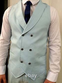 FIRST CLASS PLUS Suit Light Blue Fitted Double Row Vest Matching Shirt Set Of